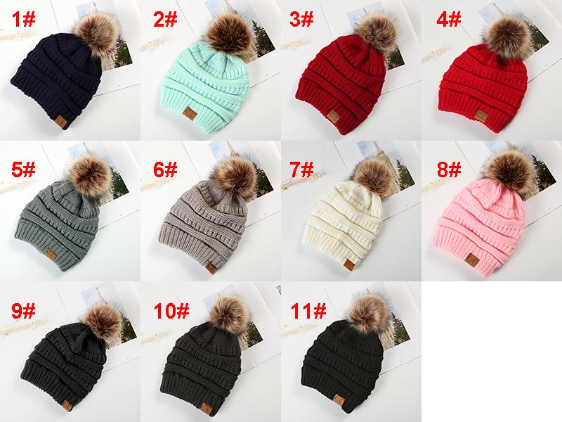 Knitted Wool Caps with Ball Tops for Mom and Girls Winter Casual Hats Caps Multi-Color Hip-Hop Skullies Warm Hats